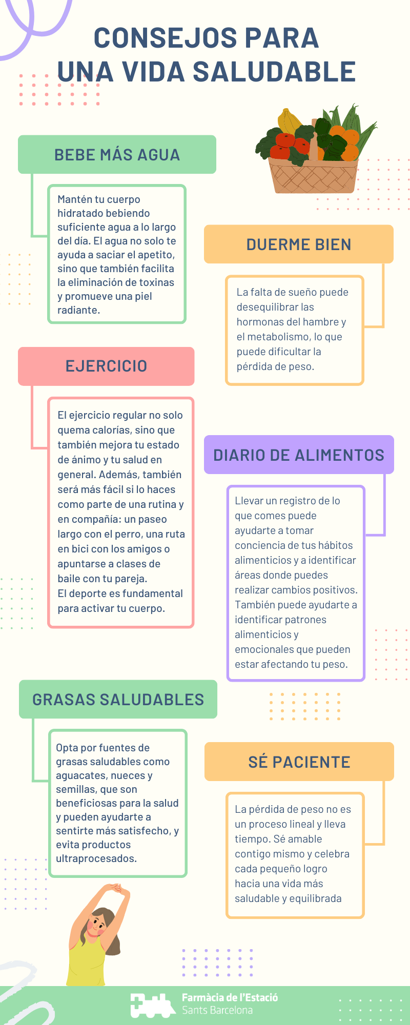 Infografía con consejos para tener una vida saludable y equilibrada